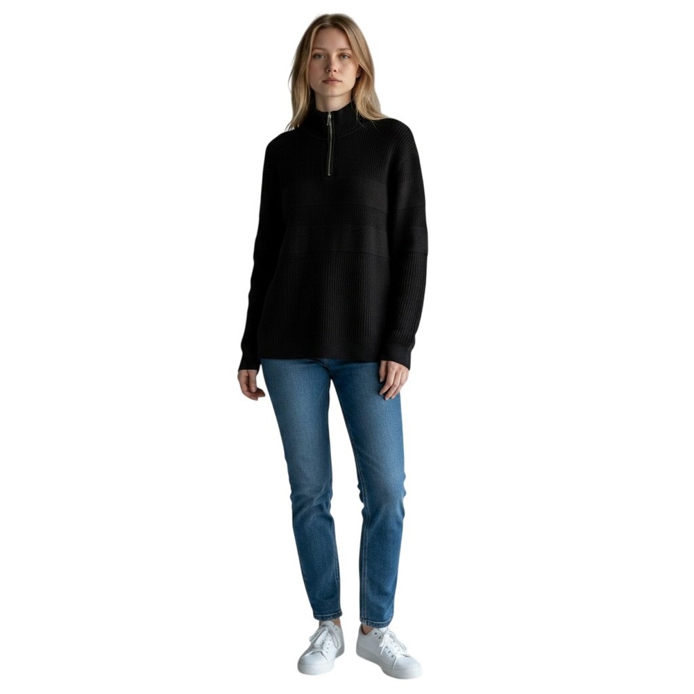 Theory Walton QT DS Eco Breach Black Quarter Zip Ribbed Sweater XXL L0784703